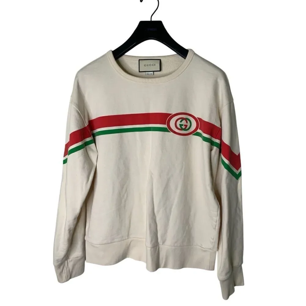 Gucci Striped GG Interlocking logo sweatshirt white men's size large